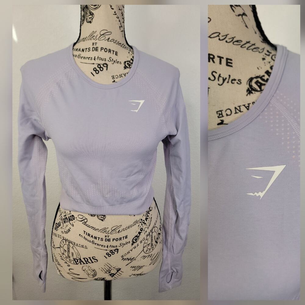 Gymshark Seamless Crop TopWomens SZ M Long Sleeves Thumbholes Light Purple